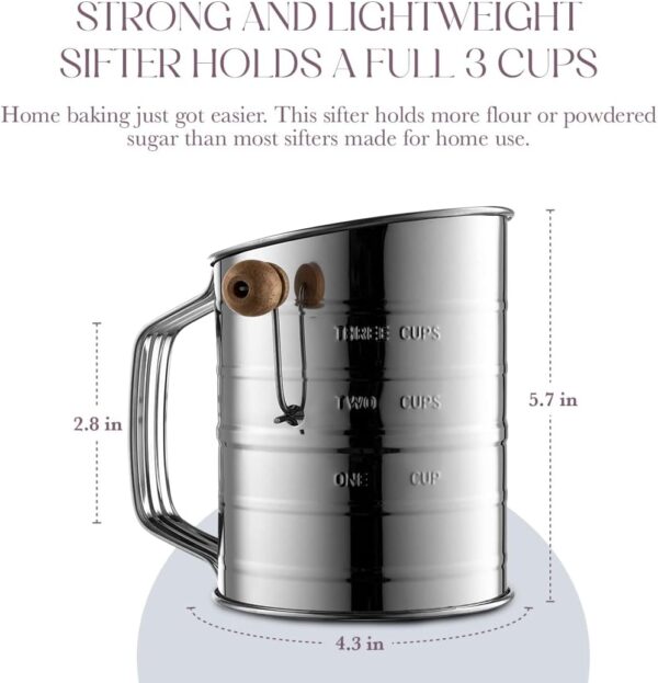 Bellemain 3 Cup Flour Sifter for Baking Fine Mesh Rotary Hand Crank - Image 5