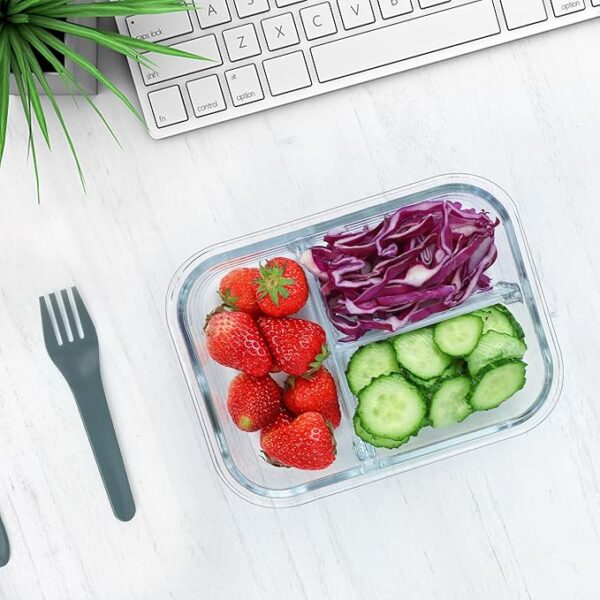 M MCIRCO [5-Pack, 36 oz] Glass Meal Prep Containers 3 Compartment - Image 2